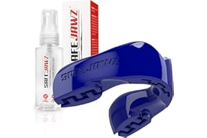 SAFEJAWZ Sports Mouthguard/Gum Shield, Case and Cleaner Spray 50ml Bundle for Rugby, Boxing, Martial Arts, Lacrosse and All Contact Sports - Adults and Junior (Blue, Junior (<11))