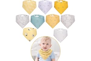 Viedouce Babero Bebe 9 Piezas,Bandana Bebe para Niños Niñas,Baberos Bebe Recien Nacido Algodon con Ajustables Botón,Suave & Absorbente
