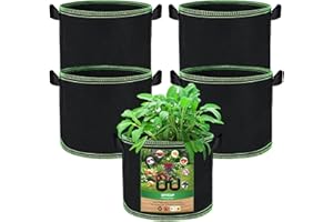 OFFCUP Plant Grow Bags, 5pcs 5 Gallon Planter Bags, Breathable Nonwoven Fabric Pots Vegetables Tomato Flower Plant Container with Handles for Garden Vegetable Flower Plant Fruits Outdoor (Black)