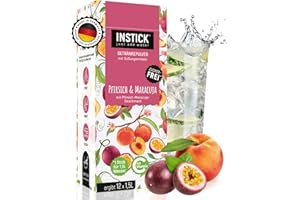 ‎INSTICK JUST ADD WATER INSTICK Zuckerfreies Instant-Getränk (Pfirsich-Maracuja) - 1 Packung für 12 x 1,5-2,5 L - Veganes Getränkepulver Kalorienarm & Vitamin C - Instant-Pulver