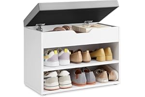 VASAGLE Shoe Bench with Cushion, Storage Bench with Padded Seat, Hallway Bench with 3 Compartments, 30 x 60 x 44 cm, for Bedroom, Living Room, Cloud White LHS020W02