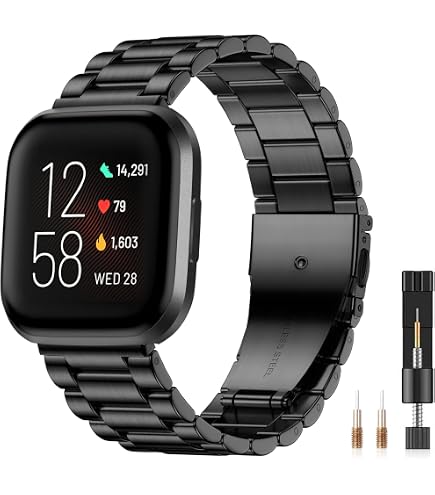 Edelstahl-Armband Mit Case Für Fitbit Versa 4/3/2/1 Lite & Sense 2/Sense – Silber, Robustes Metallband