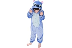 FunnyCos Unisex Kids Hooded Animal Onesie Supersoft Flannel Costume Pajamas Fancy Dress Playsuit Jumpsuit