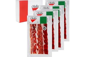 OLALLA 0.5 kg Estuche Jamon de Cebo de Campo Iberico 50% Raza Iberica - 5 Sobres Loncheados de 100 gr de Jamon Iberico Cortado a Mano y Envasado al Vacio - Embutidos y Regalos Ibericos Gourmet