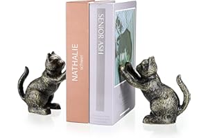 Tolida Decorative Cast Iron Bookends, Heavy Duty Book Ends, Creative Cats Style Bookends to Hold Books Stopper for Heavy Books for Bookshelves, Office Desk, etc. (Retro Black Gold, Cat)