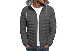 KHIRVWL Giubbotto Giacca Corto Piumino Pesante Invernale Lucido Uomo Antivento Impermeabile con Cappuccio Giacca da Uomo Jacket Rimovibile Giubbotto Caldo Casual Multitasche Materiale Sintetico Antivento