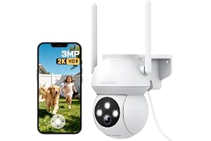 WOLFANG 2K 3MP utomhuskamera, 360° PTZ WiFi-kamera, färg nattvision, AI-detektion, ljud och ljuslarm, IP65 väderbeständig, fu