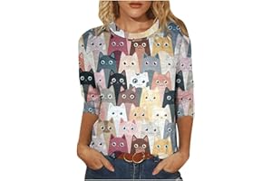 NUSGEAR 2023 Camiseta de Manga Larga Mujer Moda Gato Impresión Animal Blusa Camisa Cuello Redondo Camiseta Suelto Tumblr Sudadera Tops Fiesta Casual T-Shirt Original otoño Primavera tee Basic Jersey