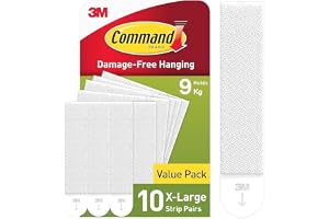 Commandorremsor för bildupphängning, X-Large, 10 par (20 självhäftande | Värdepaket, skadefria hängare, vita, för bildramar, speglar och väggdekor, inga verktyg krävs, rymmer upp till 9 kg