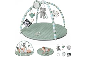 Blissful Diary Spielbogen Baby, Spieldecke Baby Gym Activity Decke mit 6 Abnehmbare Spielzeuge, krabbeldecke Einfach zu Installieren und zu Reinigen, Unverzichtbare Babygeschenke, Salbeigrün