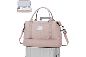 WEPLAN Travel Duffel Bag,Ryanair Cabin Bag 45x36x20 for Easyjet Airlines Underseat,Holdall Carry on Bag Hand Luggage Weekend Overnight Bag with Wet Pocket,Sports Gym Bag for Women Men Hospital Bag,Pink