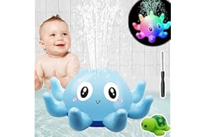 KINSI Baby Bath Toys Octopus Induction Water Spray Light Baby Water Sprinkler Toy Bath Toys for 1 Year Toddler Infant Bathtub Toy with Rubber Frog Turtle for Girls Boys Bathtime Gift Blue
