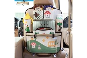 IBLUELOVER Organisateurs de Voiture Enfants Pliable Sac Rangement Accessoire Voiture Tissu Oxford Poches Protection de Dossier Voiture Siege avec Boîte à Mouchoirs Stockage Bouteilles Jouets