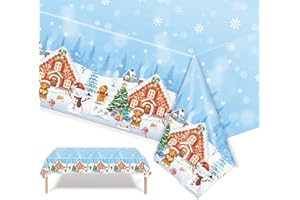 POPOYU Świąteczny obrus imprezowy jednorazowe obrusy, świąteczny obrus imbirowy człowiek obrusy, 137 x 274 cm, prostokątny duży plastikowy obrus na piknik, baby shower, przyjęcie świąteczne, dekoracje stołu