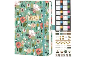 Dzhzal A4 Diary 2024 Day Per Page, Page a Day From January 2024 to December 2024, Productivity Daily Planner with Monthly Tabs, Hard Cover Pen Loop, Inner Pocket, Banded, 8.5" x11"