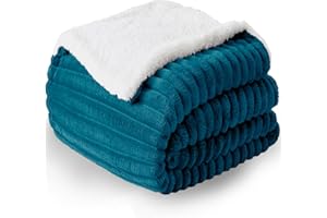 WAVVE Koc Sherpa, przytulny, turkusowy – bardzo ciepły, gruby, miękki, gruby koc, narzuta na sofę, narzuta na sofę, koc z podwójną twarzą, 150 x 200 cm, rozmiar XL, wełniany koc na kanapę, do