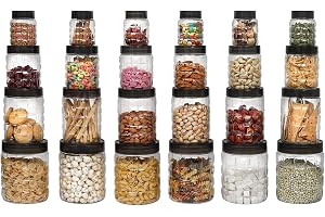 Cello Checkers PET Plastic Canister Small Set 24-Pieces,(300mlx6+650mlx6+1200mlx6+2000mlx6),Clear