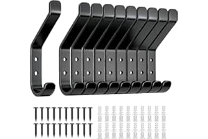 susswiff 10-Stück Garderobenhaken, Kleiderhaken zum Schrauben, Haken für Akustikpaneele, Schlafzimmer, Wohnzimmer, Badezimmer, Wandhaken für Garderobe, Jacken, Hut, Metall, Schwarz 10CM