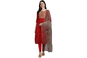 VredeVogel Damen Chanderi Modal Butti Kurta mit dehnbaren Leggings & Organza Dupatta Set