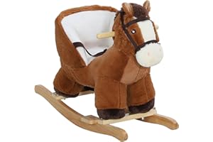 AIYAPLAY Kids Rocking Horse, Plush Ride on Horse, with Sound, Wood Base, Seat Safety Belt, for Ages 18-36 Months, Brown