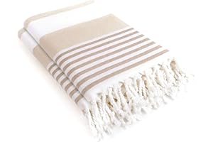 LAYNENBURG Set de 2 Serviette de Plage en éponge avec Franges - 100% Coton - Serviette de fouta hammam XXL 95x180 cm - Oeko-TEX 100 - Peshtemal Grande - Serviette de Sauna & Drap de Bain (Café)