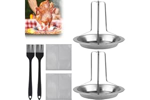 GHVACZS 2 sztuki patelni do pieczenia kurczaka ze stali nierdzewnej, pionowy stojak na kurczaka, uchwyt na kurczaka, wyjmowany grill z 2 pędzlami do oleju i 2 chusteczkami do czyszczenia piekarnika,