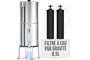 ORINKO Filtre à Eau par Gravité 8,5 L, Purificateur d'Eau avec Charbon Actif, Fontaine Filtrante pour Eau du Robinet, Eau de Pluie et Plus, Filtration Avancée