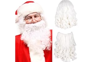 Kinyoda Weihnachtsmann Bart und Perücke Set, Nikolaus Perücke Weiß Weihnachten Santa Weihnachtsmann Kostüm Weihnachtsmann Zauberer Wig zum Verkleiden als Nikolaus für Karneval Urlaub Party