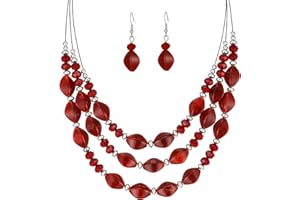 FULU AUTUMN Layered Statement Necklaces for Women Chunky Beaded Necklaces Costume Jewellery Valentines Gifts for Her