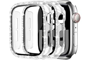 MYAPULUA 2Pack Bling Case for Apple Watch Screen Protector 42mm for Women,Hard PC Diamond Glitter Crystal Full Protection Protective Cover for iWatch Series 10 9 8 7 6 5 4 SE,02-Transparent/Transparent