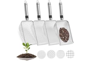 BECHOANIGEL Tamis de Jardin,4 Tamis à Compost avec Poignée,Tamis de Sol en Acier Inoxydable,Tamis à Sable,Tamis à Terre,Tamis à Sable pour la Terre, Le Compost, Les Graines (Mailles 2/2,8/3,8/5 mm)