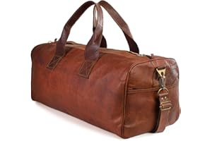 LEABAGS Skórzana Torba Weekendowa dla Kobiet i Mężczyzn, Torba Podróżna z Prawdziwej Skóry, 45 L, Sportowa, Treningowa, Samolot, Rozmiar XL, Vintage Brązowa