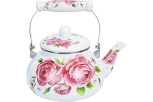 Vaguelly Théière Émaillée 2.5L - Bouilloire À Thé En Émail Compatible Induction Avec Poignée Confortable - Parfaite Pour Maison Bureau Hôtel