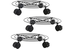 ZEONHEI 3 Pack 30cm Metal Plant Caddy with Wheels, Heavy Duty Garden Plant Pot Dolly, Iron Potted Round Flower Pot Rack on Roller, Rolling Plant Stand Dolly for Indoor & Outdoor, Black