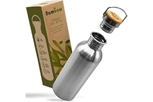 Bambaw Butelka na wodę ze stali nierdzewnej, pojedyncza ścianka, butelka na wodę 500 ml, butelka sportowa, butelka na wodę na siłownię, szczelna butelka na wodę, metalowa butelka na wodę, dla dzieci, inteligentna butelka na wodę