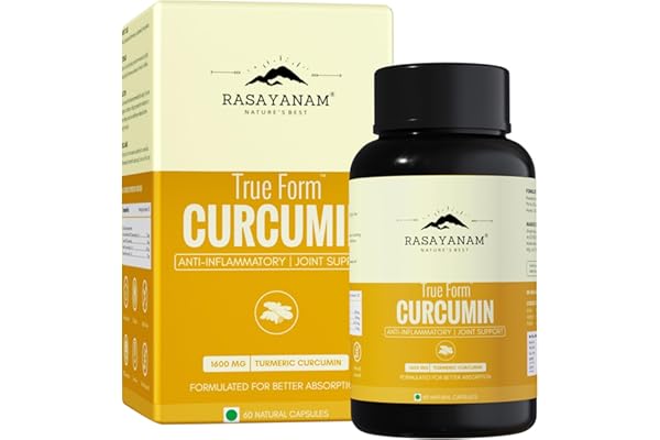 Rasayanam Curcumin 1600mg Extra-Pure Nano Curcumin Capsules with 95% Curcuminoids Turmeric & Piperine Joint Support Supplement for Men & Women - 60 Capsules