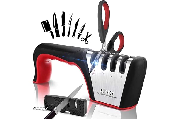 Aiguiseur Couteaux Professionnel, 4 en 1 Affuteur Couteau de Cuisine avec Base Anti-dérapante, Eguiseur de Couteau pour Couteaux et Ciseaux, Afuteur Couteaux Manuel et 2 en 1 Aiguiseurs de Poche