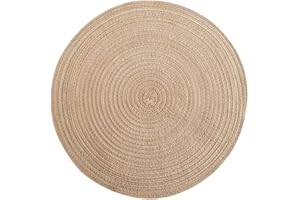 VEIZIBEE Manteles Individuales & Almohadilla de Mesa de Redondos， Salvamanteles Individuales 38cm，Lavables，Antideslizantes，Cocina，Mesa de Comedor，Estilo Europeo，Tela Tejida a Mano Interiores （Beige）