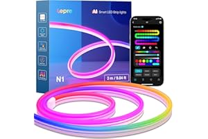 Lepro N1 AI Smart Neon Strisica LED 3 metri,Compatibile Alexa/Google Home,Impermeabile Flessibile Esterno Neon LED,Progettista Illuminazione AI Personalizzato,Sync Musicale RGBIC,Natale Decorazioni