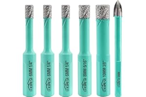 Foret Diamant Carrelage à Sec - 5pcs 6/6/6/8/10MM Forets Diamantés & 1pc 6MM Foret Carbure avec Tige Triangulaire pour Céramique Porcelaine Maçonnerie Marbre Granit Pierre,LEKOMESH