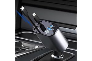 SPGUARD Auto Schnell Ladegerät KFZ Einziehbares Retractable Car Charger Zigarettenanzünder 60w SteckerAdapter USB MultiPort kompatibel mit iPhone 15/14/13/12/Pro max/Sumsang S23/S22/S21/Pixel 7/6.