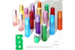 TYFYH 16 Stück Roll on Glasflaschen für Ätherisches Öl Roll on Flasche Leer 10ml Glasroller Nachfüllbarer Behälter Multicolor Glas Roller Flaschen mit Edelstahl Roller Bällen für Ätherisches Öl