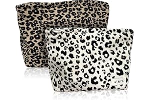 FEMONGY sac leopard femme 2 pièces petite trousse maquillage avec fermeture éclair trousse-de-toilette femme, makeup bag, Capacité pour tous vos produits de beauté et soins capillaires (Beige, Marron)