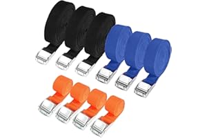 Hodzeed 10 Pack Tightening Luggage Ratchet Straps with Claw Buckle - 25mm Cargo Tie Down Straps From 1m to 6m, 250 Kg Load (Orange Blue Black, 1M 3M 5M)