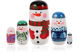 MAGICLULU 5Pcs Christmas Wooden Russia Dolls for Adults 5 Layers Snowman Matryoshka Dolls Wooden Handmade Stacking Doll Set for Christmas Party Decor