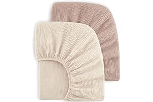 bearmoss Lot de 2 draps-Housses en Mousseline de Coton pour Enfant 60 x 120 cm / 70 x 140 cm 100% Coton pour lit de Voyage, lit d'appoint (Misha, 60x120cm)