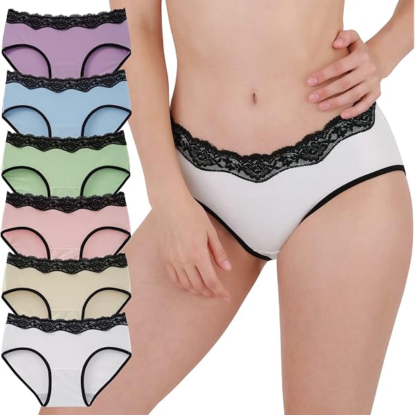 Culottes Femme Coton Lot De 6 - Dentelle Hipster - 95% Coton - Confort Respirant - Mi-Taille