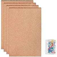 BENECREAT 4 Pack Selbstklebender Kork 45x20cm Rechteckisolierung Korkplatten mit 40PCS Druckstiften für Fußböden, Wände…