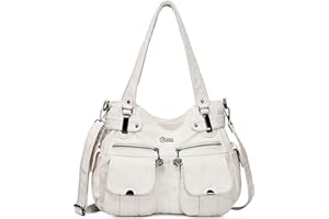 FOLOVEYA Bolso de Mano para Mujer Bolsa Mensajero Antirrobo Impermeable a la Moda Bolso de Compras con Múltiples Bolsillos Trabajo Senderismo Viajar Cuero PU Blanco