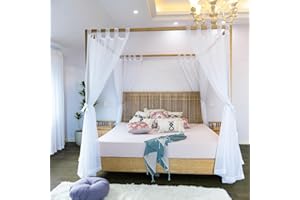 Linentalks Sheer Canopy Bed Curtains - King, Queen, Full & Twin Beds, Four Poster Canopy Curtains, White